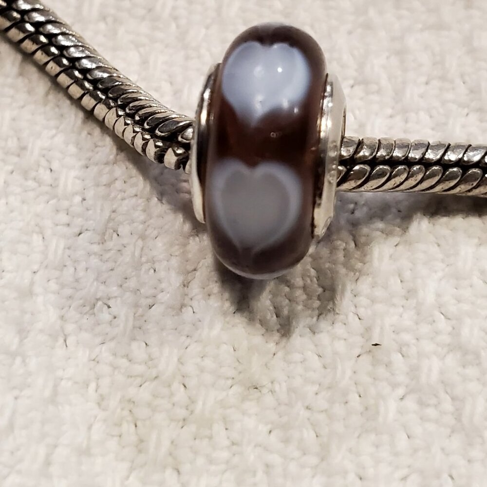 Authentic Pandora Charm Purple Murano with Hearts